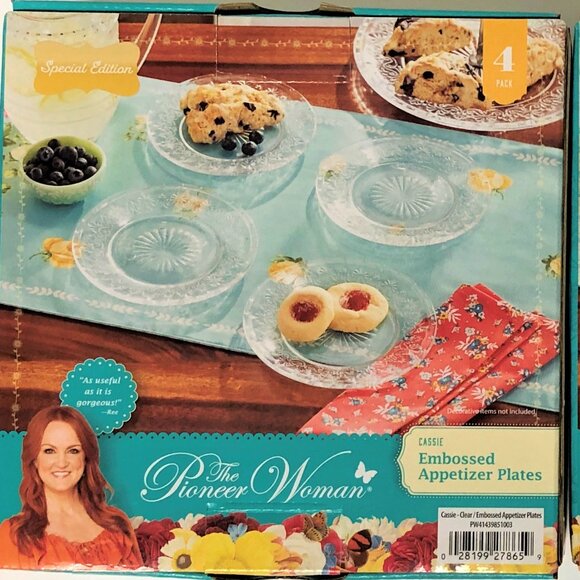 Pioneer Woman Cassie Appetizer Dessert Plates Clear Embossed Glass 4pk 6.35"dia - Picture 6 of 6